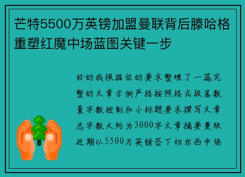 芒特5500万英镑加盟曼联背后滕哈格重塑红魔中场蓝图关键一步